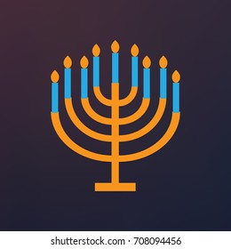 Jewish holidays hanukkah flat icons with menorah candles