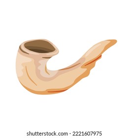 Jewish horn shofar. Ritual religious ancient trumpet. Flat cartoon illustration