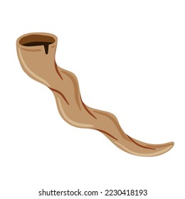 Jewish horn shofar. Ritual religious ancient trumpet. Flat cartoon illustration