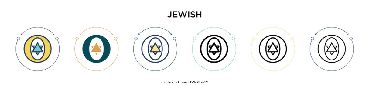 Jewish icon in filled, thin line, outline and stroke style. Vector illustration of two colored and black jewish vector icons designs can be used for mobile, ui, web