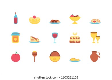 Jewish icon set design, Hanukkah holiday celebration judaism religion festival traditional and culture theme Vector illustration