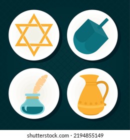 jewish icon set on black background