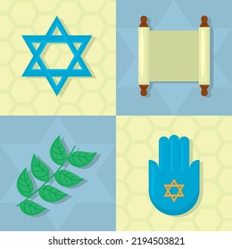 jewish icon set on colorful background