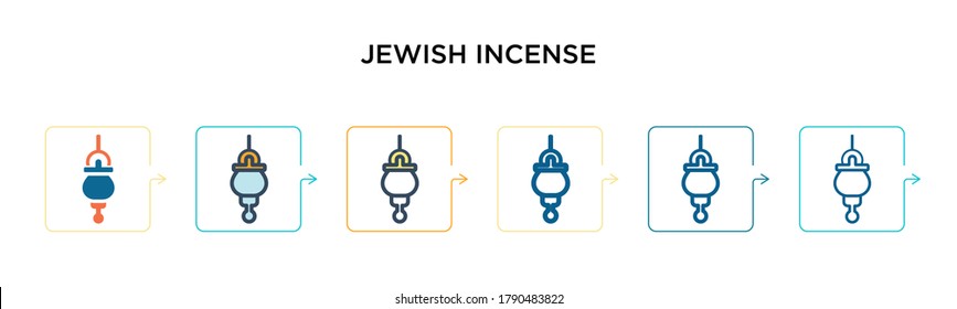 Jewish incense vector icon in 6 different modern styles. Black, two colored jewish incense icons designed in filled, outline, line and stroke style. Vector illustration can be used for web, mobile,