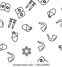 Jewish Israel Religion Vector Seamless Pattern Thin Line Illustration