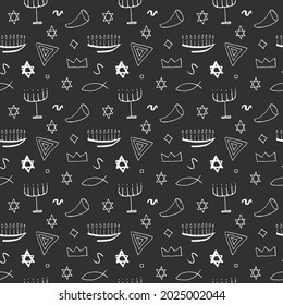 Jewish items seamless pattern, Jewish hand drawn lineart icons background, vector illustration.