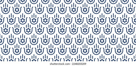 Jewish linear seamless pattern with Hamsa hand of Miriam vector illustration