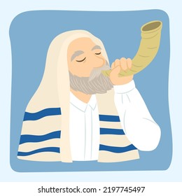 Jewish man blowing the Shofar. Religious symbol.