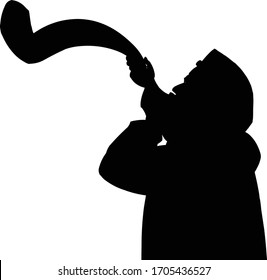 Jewish Man Blowing The Shofar  Of Rosh Hashanah, Vector