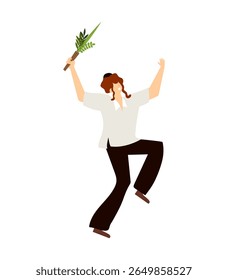 Jewish man dancing Hasidic dance. Man dressed in traditional Jewish clothes. celebration of Jewish holidays Sukkot and Simhat Tora and Simchat Beit HaShoeivah. vector