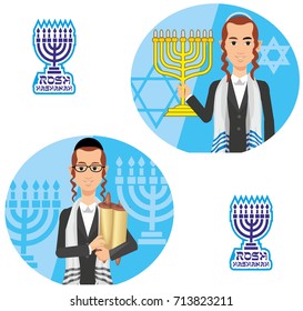 A Jewish man with a menorah.