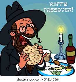  jewish man selebrated Pesah and eating matza