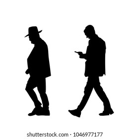 Jewish men. Silhouette. Vector illustration of isolated background. Orthodox. The man in the hat. The man in the kep.