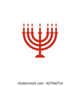 Jewish menorah candelabrum. Vector icon red