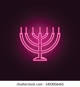 Jewish Menorah with candles neon icon. Elements of Religion set. Simple icon for websites, web design, mobile app, info graphics