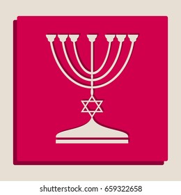 Jewish Menorah candlestick in black silhouette. Vector. Grayscale version of Popart-style icon.