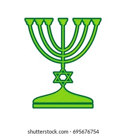 Jewish Menorah candlestick in black silhouette. Vector. Lemon scribble icon on white background. Isolated