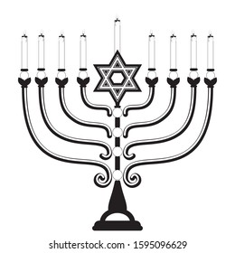 Jewish menorah for Hanukkah, Jewish festival of lights decoration symbol.