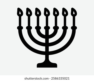 Jewish Menorah Shape Candle Stick Worship Religion Jew Fire Flame Holder Icon Black White Symbol Sign Graphic Illustration Vector