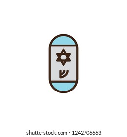 Jewish mezuzah filled outline icon, line vector sign, linear colorful pictogram isolated on white. Mezuzah with Hebrew letter and David star symbol, logo illustration. Pixel perfect vector graphics