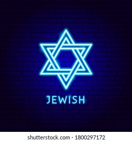 Jewish Neon Label. Vector Illustration of David Star Promotion.