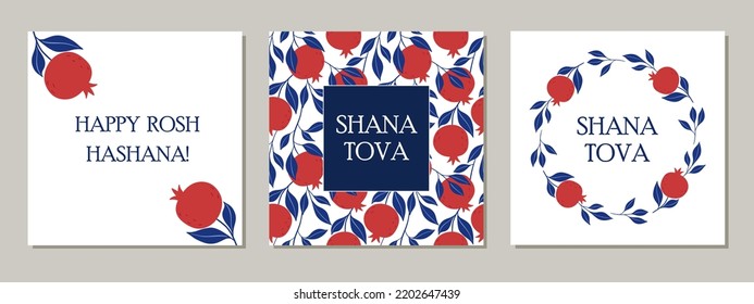 Jewish New Year card design set. Rosh Hashanah symbol pomegranate. Happy New Year. Vector illustration