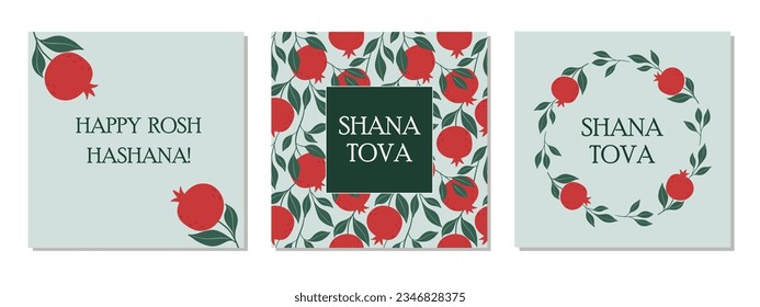 Jewish New Year card design set. Rosh Hashanah symbol pomegranate. Happy New Year. Vector illustration