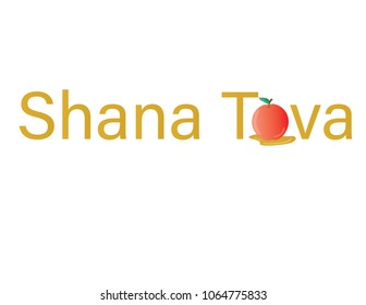 Jewish New Year greeting banner. Shana Tova with apple and honey