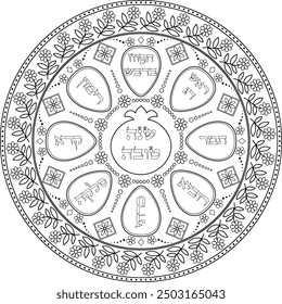 Jüdische Neujahrsfeiertag Essen Platte Malvorlage Seite. Übersetzung aus dem Hebräischen "Ein gutes Jahr"
