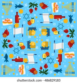 Jewish new year holiday seamless pattern Rosh Hashanah Jewish. Shana tova Rosh Hashanah vector greeting card design for Jewish New Year. Rosh Hashanah celebration hashanah shana tova symbols