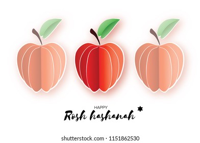 Jewish New Year, Rosh Hashanah. Apple Paper cut style. Holiday. Vector