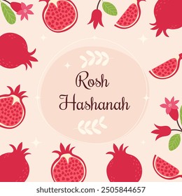 Jewish New Year Rosh Hashanah postcard with hand drawn pomegranate.