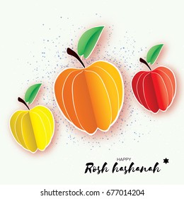 Jewish New Year, Rosh Hashanah. Apple Paper cut style. Holiday. Vector