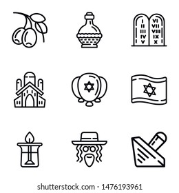 Jewish objects icon set. Outline set of 9 jewish objects vector icons for web design isolated on white background
