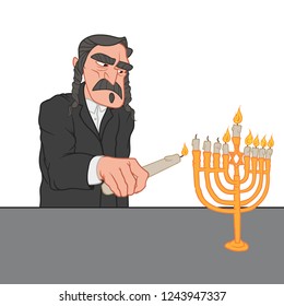 Jewish old man celebrating Hanukkah