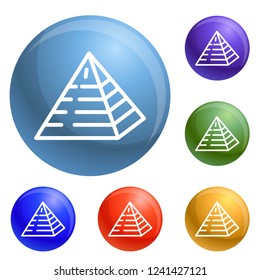 Jewish pyramide icons set vector 6 color isolated on white background