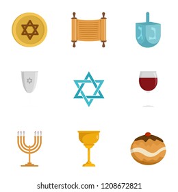 Jewish religion icon set. Flat set of 9 jewish religion vector icons for web design