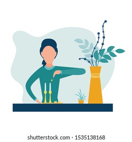 Jewish religion woman in headdress lighting candles for Shabbat and says the blessing. Modern flat style. Isolated on white background. Vector illustration.