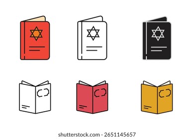 Judaico Religioso Livro e Notebook Ícone Definir Contorno Plano Cor Variações