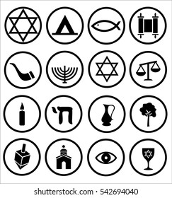 Jewish religious icons, vector, symbols, black and white, judaism