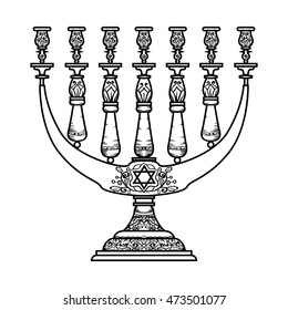 Jewish religious symbol menorah isolated on white background.