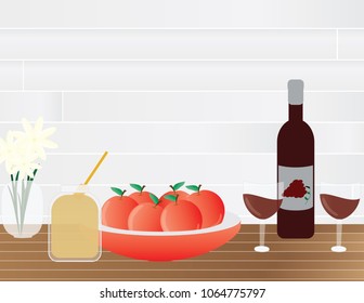 Jewish Rosh Hashanah table vector illustration