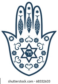 Jewish sacred amulet - hamsa or Miriam hand, vector illustration