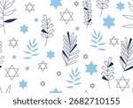 Jewish seamless pattern with confetti and star of David