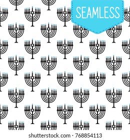 Jewish seamless pattern with menorah. Perfect for wallpapers, gift papers, patterns fills, textile, web page background, Hanukkah greeting cards