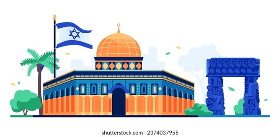 Jewish sights and attractions - modern colored vector illustration