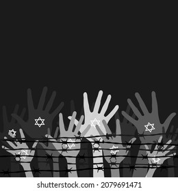 Jewish star with barbed wire. International Holocaust Remembrance Day poster, January 27.