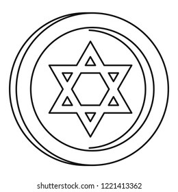 Jewish star coin icon. Outline jewish star coin vector icon for web design isolated on white background