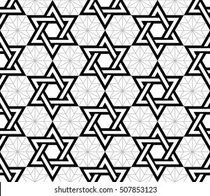 Jewish, Star of David black seamless pattern