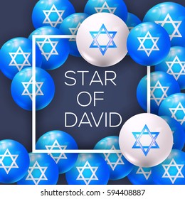 Jewish Star of David Bubbles with Geometric Frame Vector Background